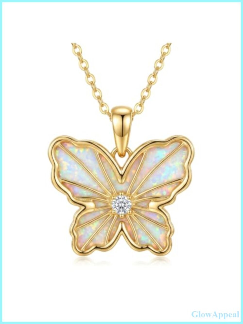 14k Gold Butterfly Opal Pendant Necklace Filigree Adjustable 16+1+1 Inch
